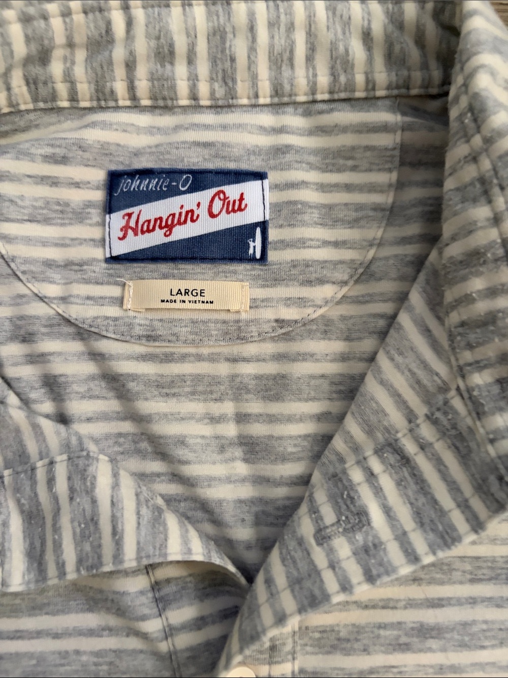 johnnie-O Striped Casual Button-Down in Light Gray and White